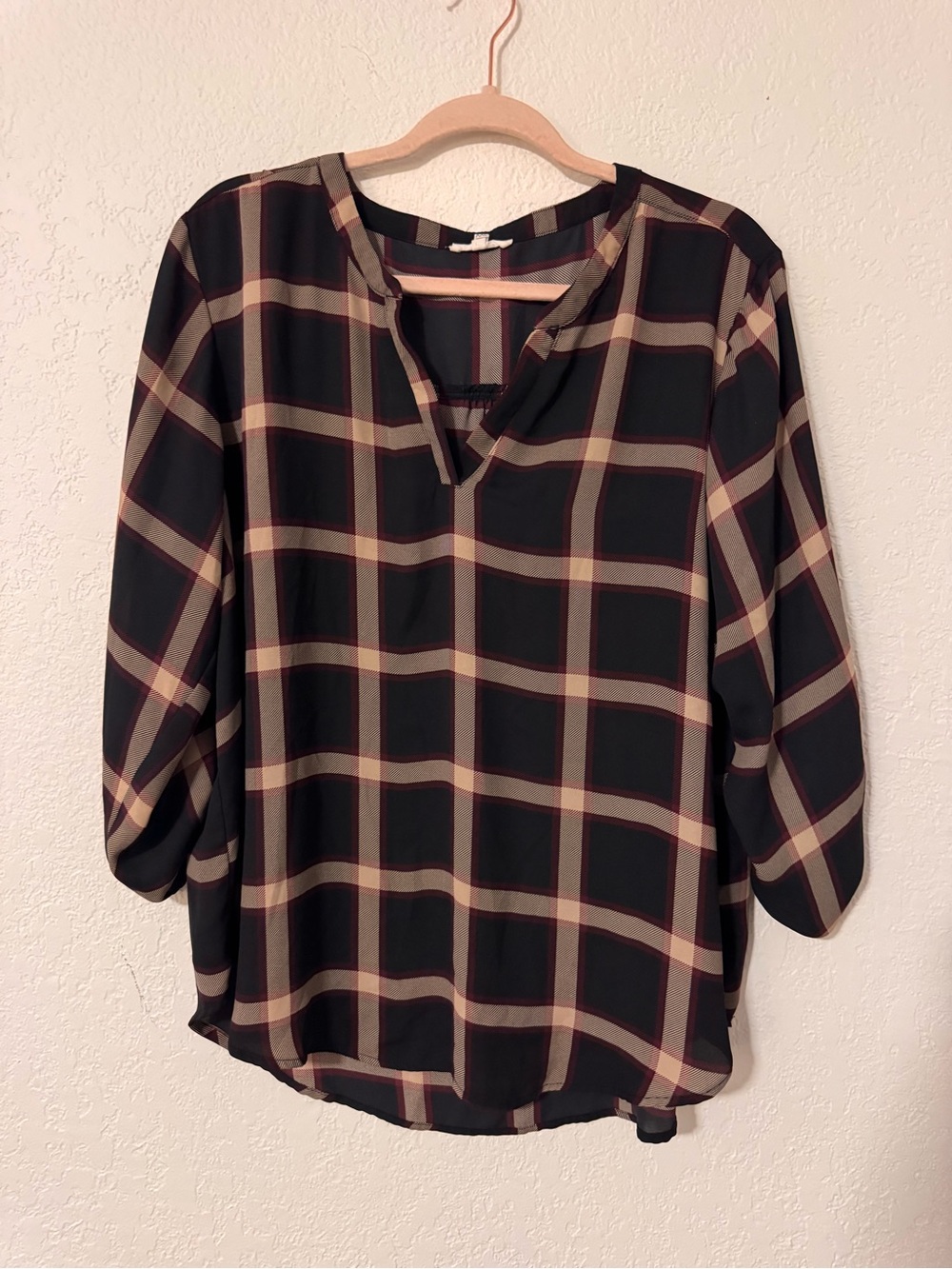 Maurices Black & Cream Plaid V-Neck Tunic